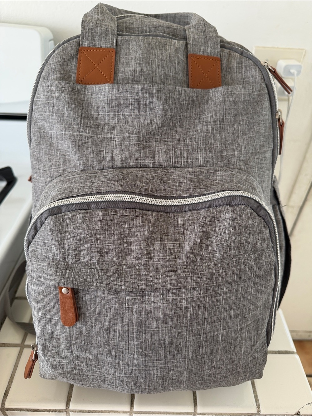 Gray Casual Men's Backpack with Tan Accents
